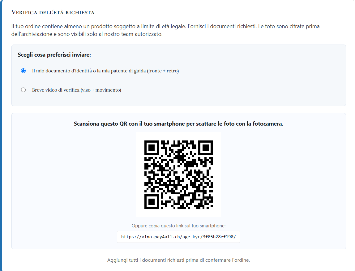 Schermata 1 del plugin Pay4All Age
